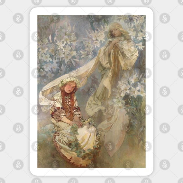 Madonna of the Lilies - Alfons Mucha 1905 Sticker by immortalpeaches